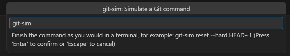 git-sim's Simulate prompt in VS Code, with git-sim already typed
