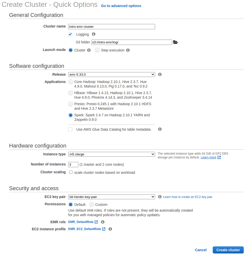 AWS EMR Create Cluster