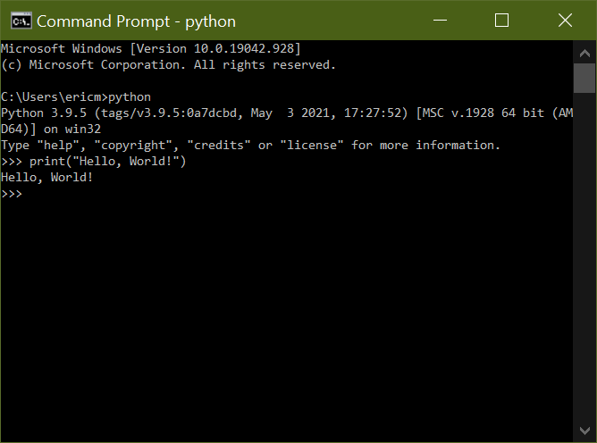 Python is not recognized as an internal or external command