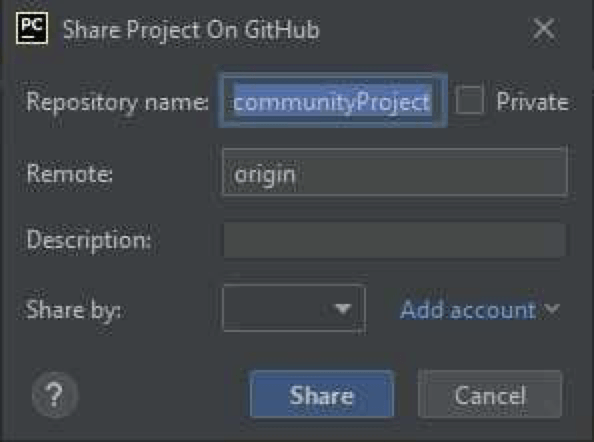 PyCharm Git Share Project on GitHub